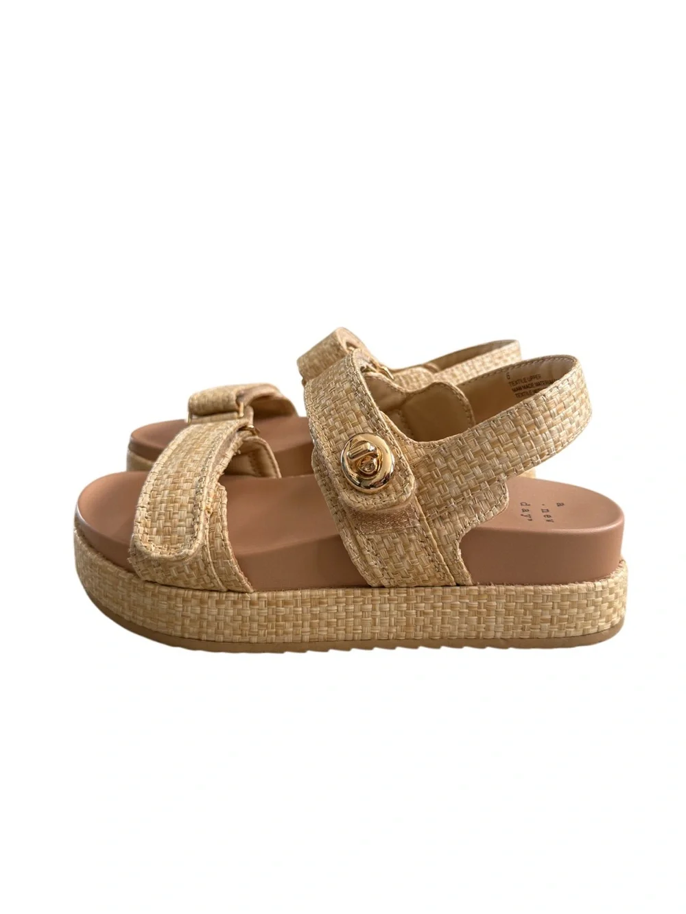 a new day Neutral Woven Strap Platform Sandals with Gold Disc 6.5